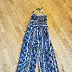 One Step Ahead Blue and White Patterned Jumpsuit
